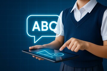 Interactive Digital Learning: Child Using Tablet with Educational Technology Concept