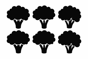 Black Silhouette Broccolini Icons - Vector Collection