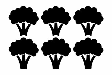 Black Silhouette Broccolini Icons - Vector Collection