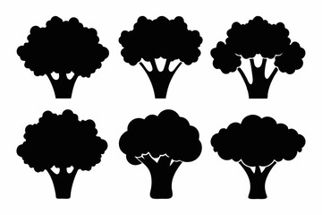 Black Silhouette Broccolini Icons - Vector Collection
