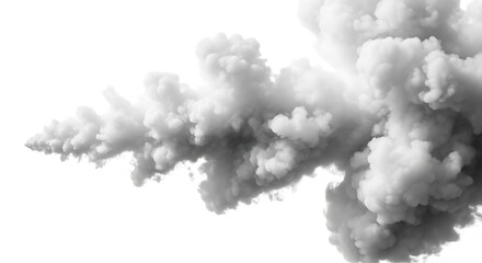 Illustration of a billowing cloud of grey smoke is isolated on transparent background, creating an abstract and dynamic effect