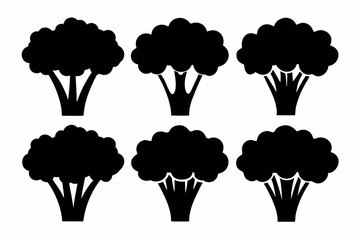 Black Silhouette Broccolini Icons - Vector Collection