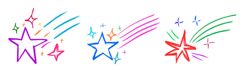 Falling Star Crayon Chalk Drawing PNG Transparent