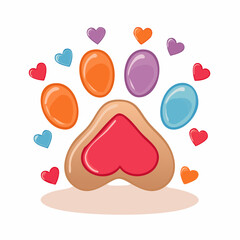 Paw print with heart shaped toe beans and hearts