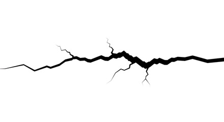 Illustration of a stark black crack isolated on transparent background, symbolizing damage and fracture