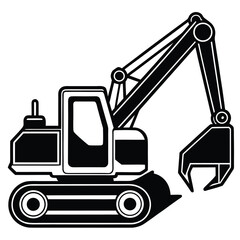 Naklejka premium black industrial heavy equipment: vector excavator, truck, and construction machinery