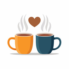 Two Coffee Mugs Cheersing with a Heart in the Steam Above Them