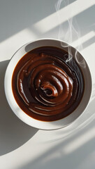 Delicious Thick Chocolate Sauce: Sweet Indulgent Treat with Swirling Chocolate Drizzle and Rich Cocoa Dip in a Steaming Bowl for a Cozy Dessert Experience in Food Photography Chocolate Styling