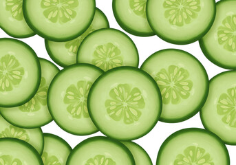 Isolated Green Cucumber Slices Pattern