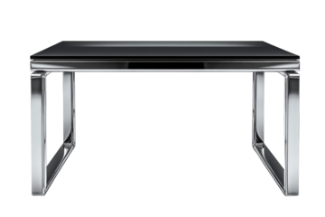 Sleek Modern Coffee Table with a Black Glass Top and Polished Chrome Base Ready for on transparent background