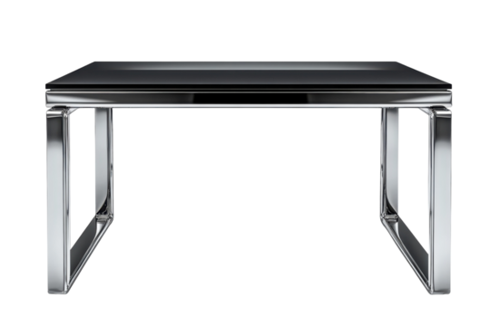 Sleek Modern Coffee Table with a Black Glass Top and Polished Chrome Base Ready for on transparent background