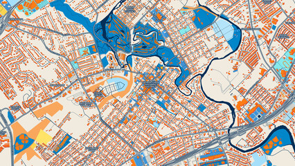 Colorful New Braunfels Street Map with Labels and Buildings
