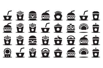 Fast food icons including burgers drinks and french fries vector