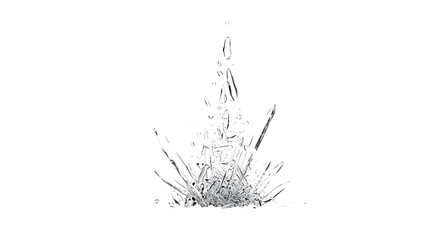 Illustration of shattered glass fragments explode outwards in a dramatic display of destruction isolated on transparent background