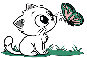 Adorable kitten with a butterfly on its nose perfect for banners and advertisements
