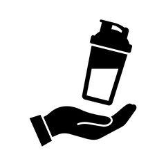 Protein shake icon. Energy drink. Protein shaker bottle. Vector icon isolated on white background.