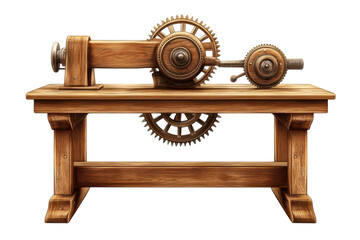 Nostalgic wooden machine with intricate gears a bygone era of innovation and craftsmanship on on transparent background