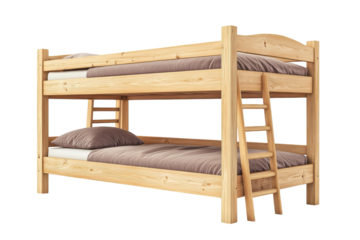 Nostalgic wooden bunk bed whispering tales of childhood adventures and cozy sleepovers with on transparent background