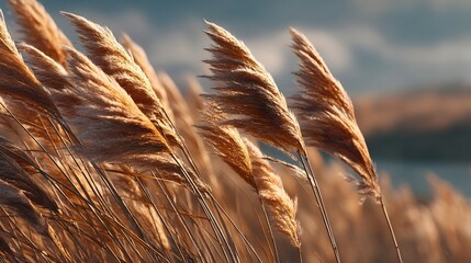 Swaying pampas grass in the wind