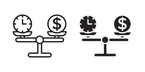 Time and money compare scale icon, outline vector sign, linear and solid style pictogram isolated on white.