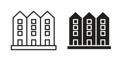 Terraced Houses icon, outline vector sign, linear and solid style pictogram isolated on white.