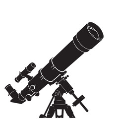 Illustration of a black and white telescope on a stand.