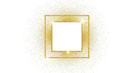 Illustration of a shimmering golden square frame with glitter sparkles isolated on transparent background