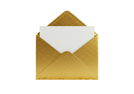 Isolated Gold Envelope with White Card