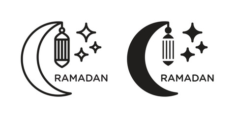 Ramadan Month icon, outline vector sign, linear and solid style pictogram isolated on white.