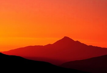 Obraz premium Warm sunset hues paint minimalist mountain range silhouette, peak, stock photo