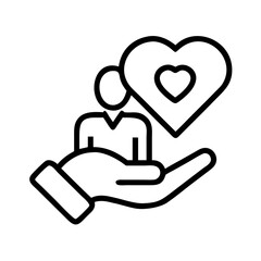 Charity and love concept: hand holding a person with a heart, donation and care symbol vector