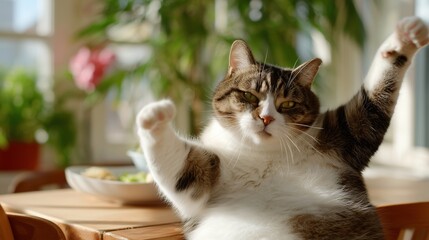 Cute fat cat looks funny
