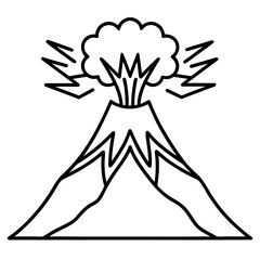 Erupting Mountain Line Icon Illustration