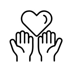 Hands holding heart vector icon illustration representing love care and support concept design element
