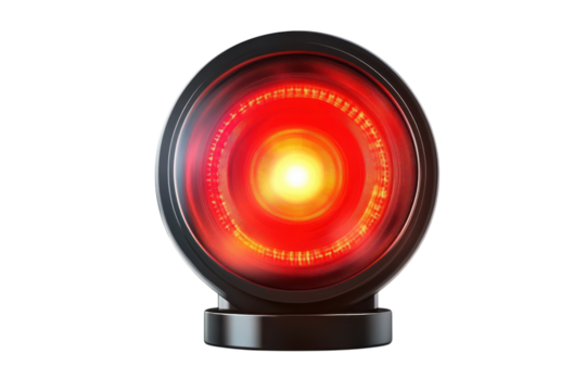 An ominous glowing red eye peers from the darkness evoking a sense of surveillance and mystery on transparent background