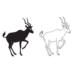 Illustrating Its Distinctive Coat - Addax Body Outline Package - Defined Silhouette and Precise Lineart - Addax silhouette - Addax lineart - Addax vector - silhouette & lineart of Addax

