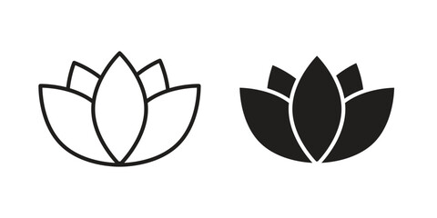 Lotus flower icon, outline vector sign, linear and solid style pictogram isolated on white.