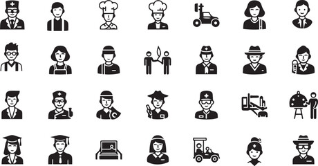 Collection of Diverse Profession Icons doctor chef