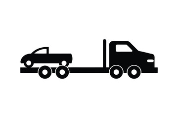 Car with truck towing silhouette vector art illustration