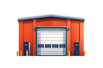 An industrial warehouse facility stands as a robust symbol of commerce and logistics with a on transparent background