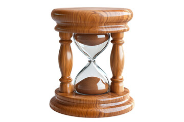 An hourglass reflects the relentless march of time its wooden frame polished and warm against on transparent background
