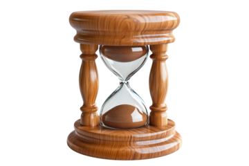 An hourglass reflects the relentless march of time its wooden frame polished and warm against on transparent background