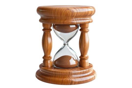 An hourglass reflects the relentless march of time its wooden frame polished and warm against on transparent background