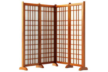 An elegant wooden shoji screen perfect for dividing spaces or adding an oriental touch on transparent background