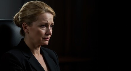 Serious businesswoman contemplating while seated in office chair  