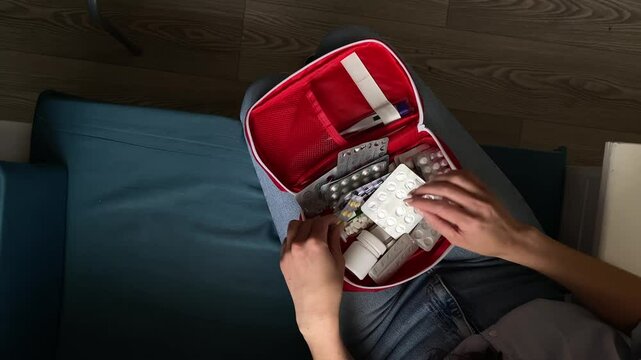 First aid kit. slow motion video. High quality video in 4K format.