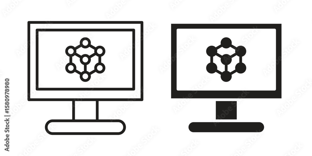 Fototapete Computer simulation icon, outline vector sign, linear and solid style pictogram isolated on white.