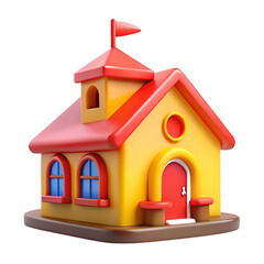 Cute cartoon school building isolated on white background