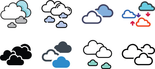 Colorful Cloud Icons Set for Web and UI Design. 
