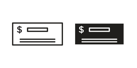 Cheque icon, outline vector sign, linear and solid style pictogram isolated on white.